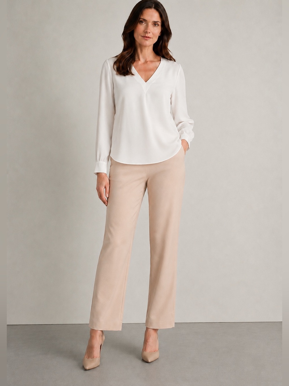 Lafayette 148 New York Beige Straight-Leg Pants